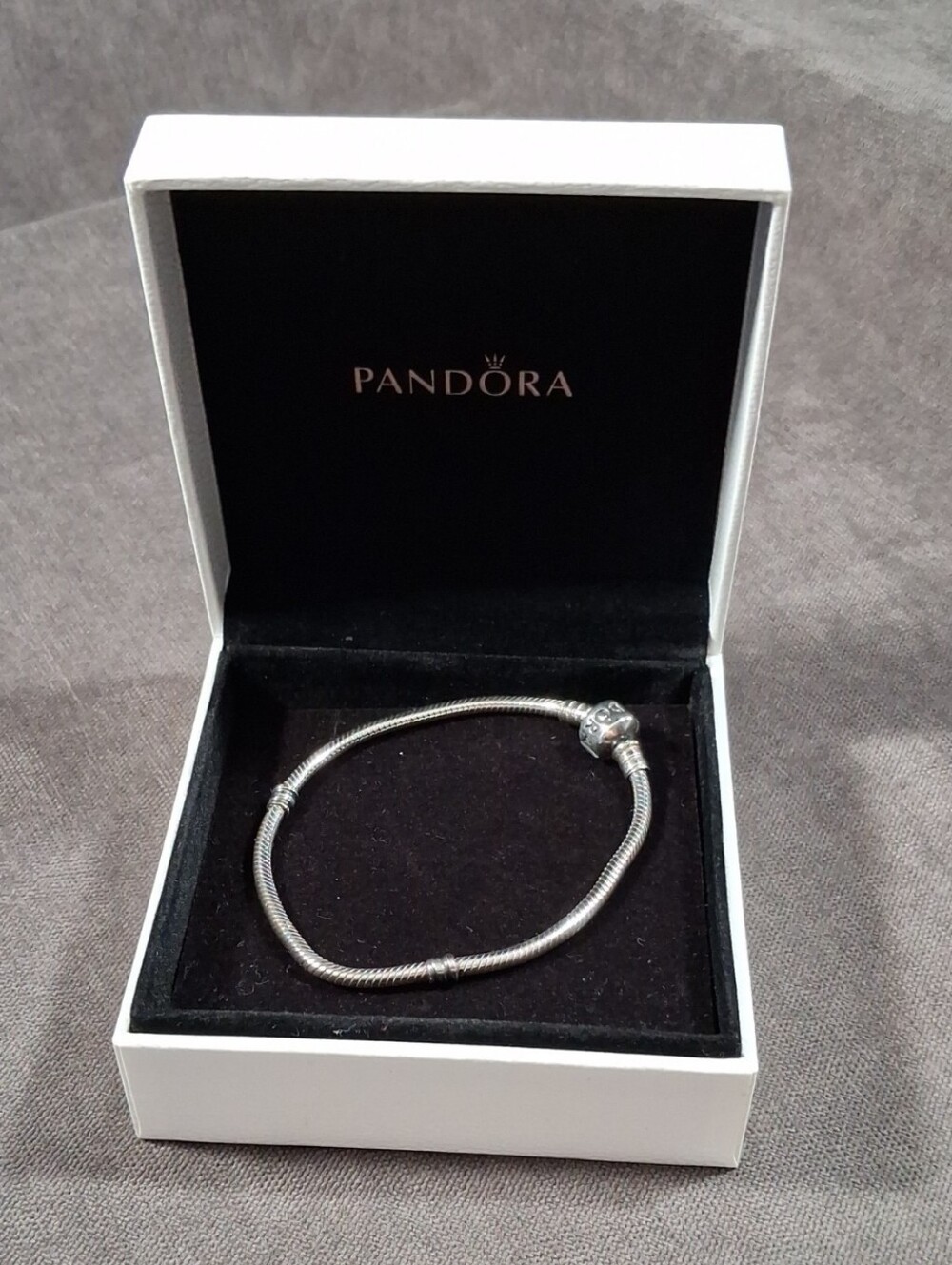 Pandora Clasp Snake Chain 925 Sterling Silver Bracelet + Original Box VG+ 8" ALE